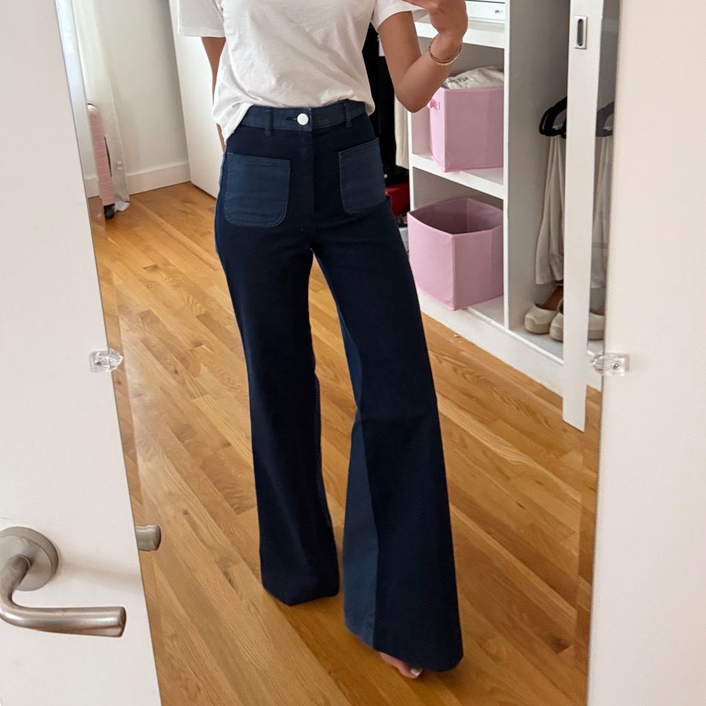 Kate Spade Navy Color Blocked Jeans With Contrast Pockets